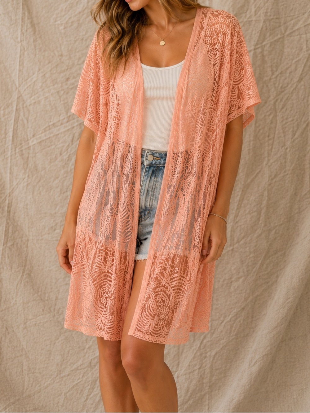 Maurice’s NWT Peach Lace Kimono XXL Boho Sheer Duster Cover Up